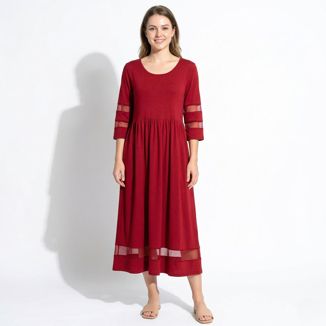 Nadia – Women's Summer Mesh Trim Maxi Dress - Maxi Dress - Red - Davies & Cooper