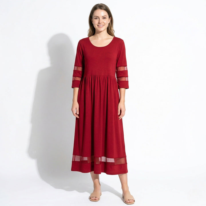 Nadia – Women's Summer Mesh Trim Maxi Dress - Maxi Dress - Red - Davies & Cooper