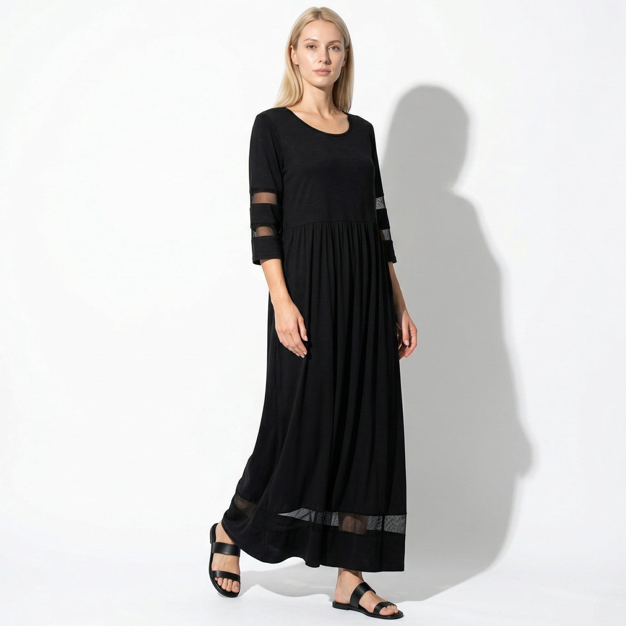 Nadia – Women's Summer Mesh Trim Maxi Dress - Maxi Dress - Black - Davies & Cooper