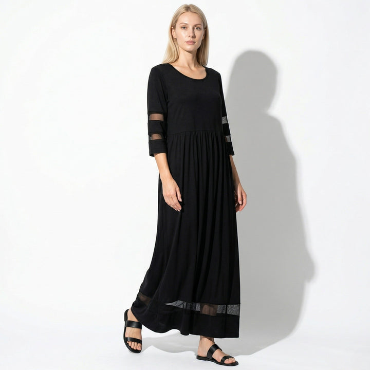 Nadia – Women's Summer Mesh Trim Maxi Dress - Maxi Dress - Black - Davies & Cooper