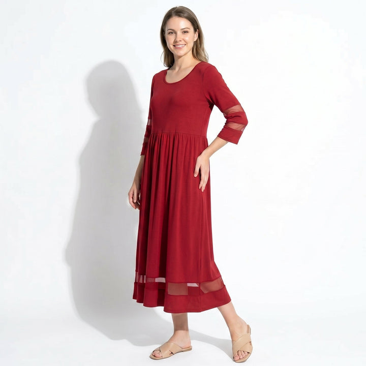 Nadia – Women's Summer Mesh Trim Maxi Dress - Maxi Dress - Red - Davies & Cooper