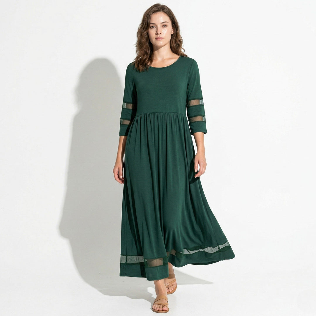 Nadia – Women's Summer Mesh Trim Maxi Dress - Maxi Dress - Green - Davies & Cooper