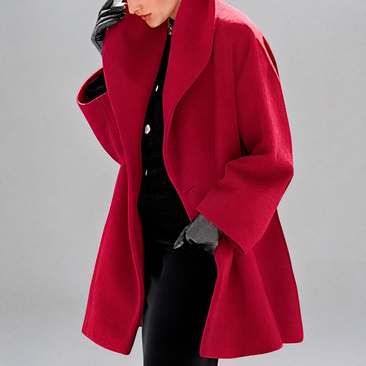 Natalia - Women's Oversized Longline Coat with Shawl Collar - Overcoats - Red - Davies & Cooper