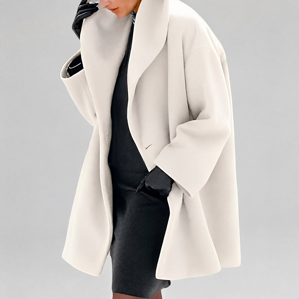 Natalia - Women's Oversized Longline Coat with Shawl Collar - Overcoats - White - Davies & Cooper