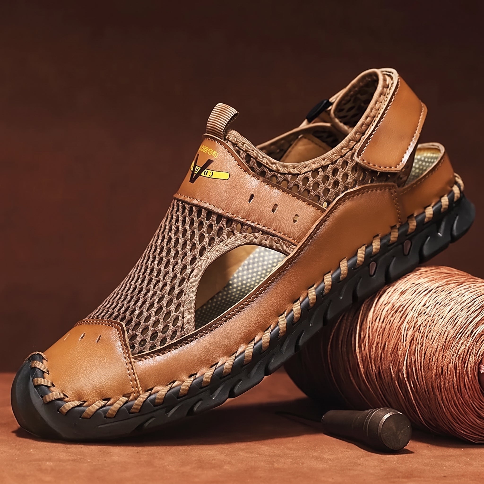 Nathan - Men's Orthopaedic Closed Toe Sandals with Velcro Strap - Sandals - Brown - Davies & Cooper
