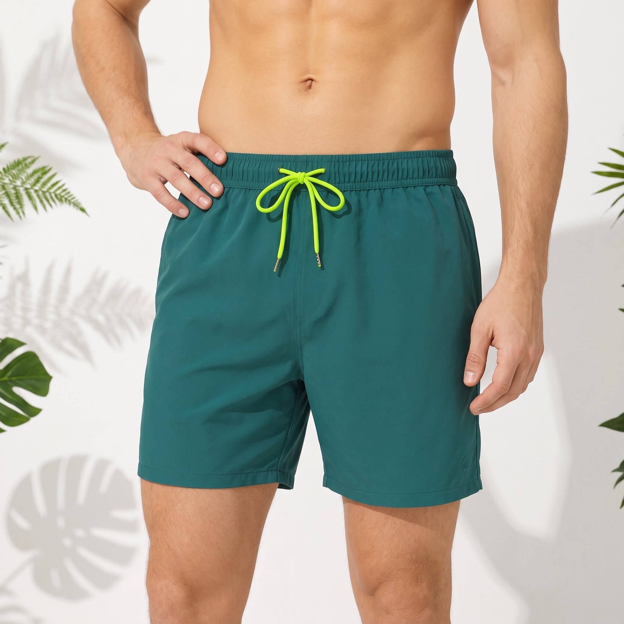 Nathan - Men's Summer Drawstring Waist Swim Shorts - Swim Shorts - Green - Davies & Cooper