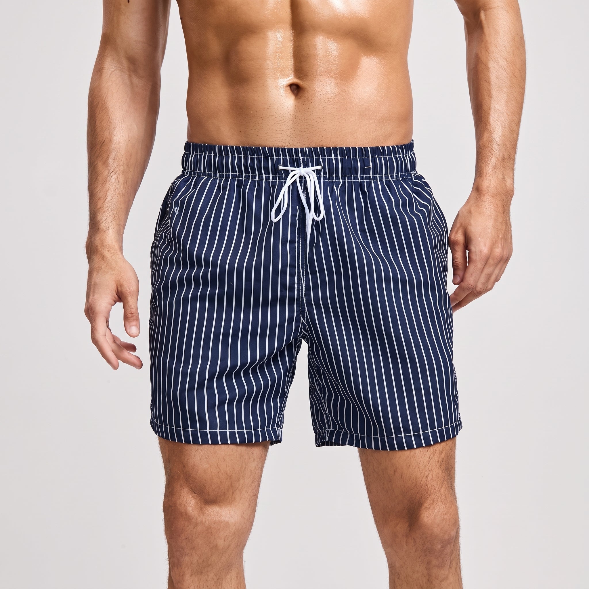 Nathan - Men's Summer Pinstripe Side Pocket Swim Shorts - Swim Shorts - Blue - Davies & Cooper