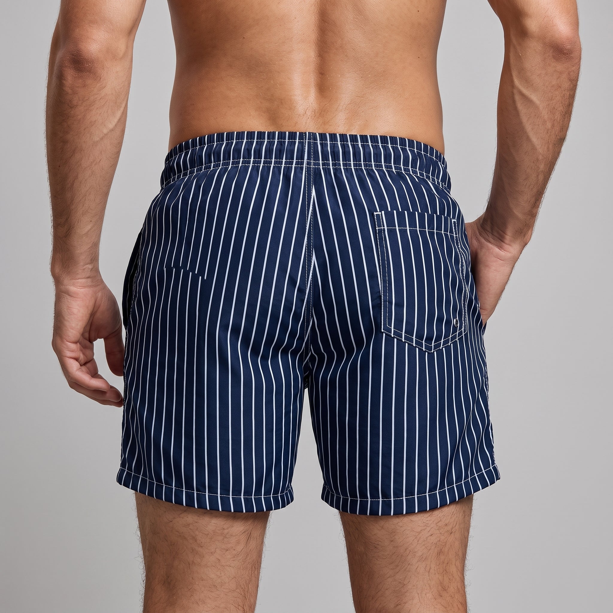 Nathan - Men's Summer Pinstripe Side Pocket Swim Shorts - Swim Shorts - Blue - Davies & Cooper