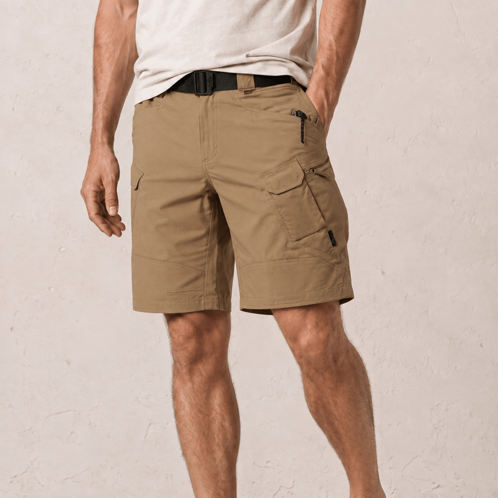 Nathan - Men's Summer Relaxed Fit Cargo Shorts - Cargo Shorts - Khaki - Davies & Cooper