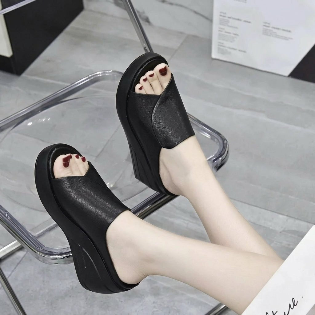 Nina - Women's Orthopaedic Open Toe Platform Sandals - Sandals - Black - Davies & Cooper