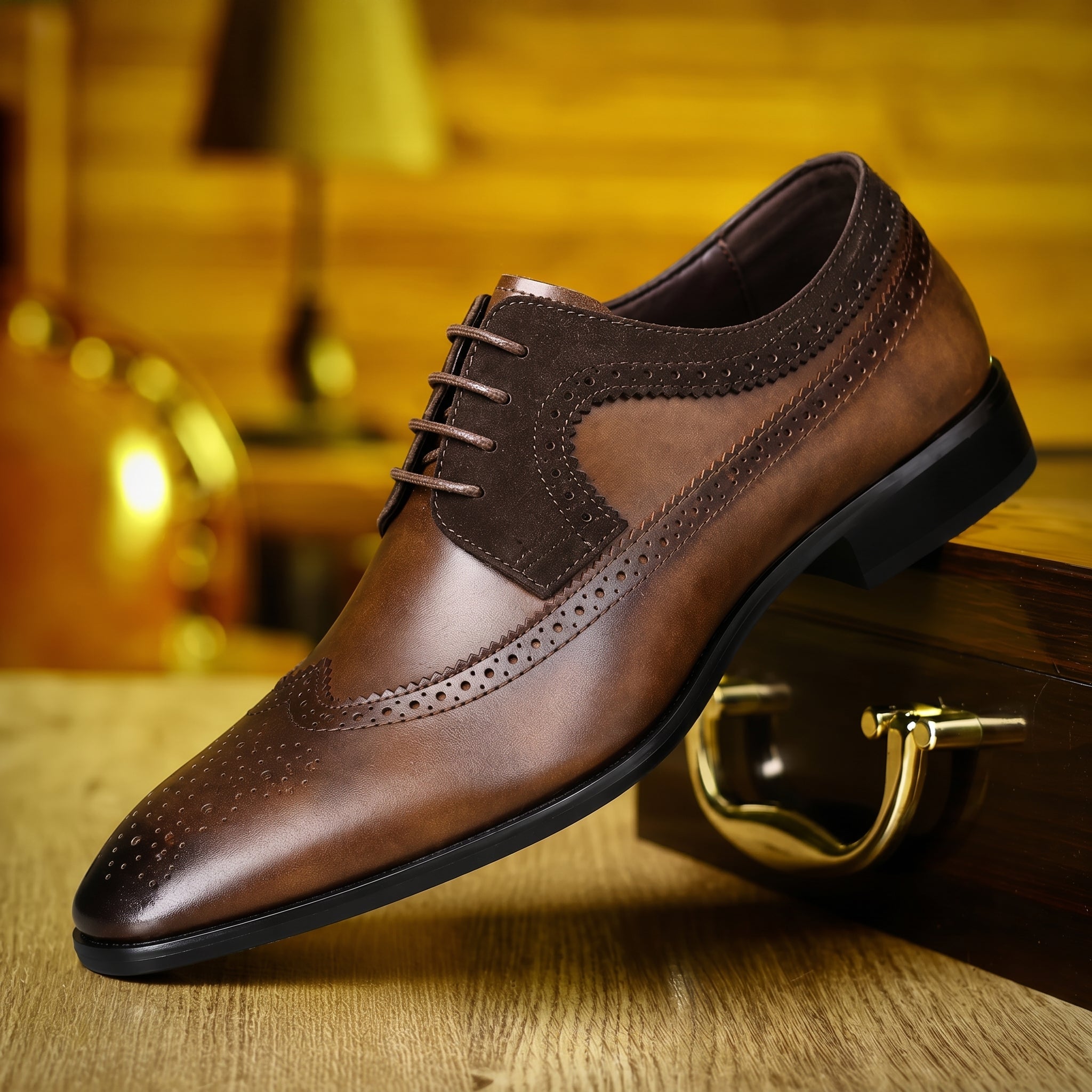 Noah - Men's Lace-Up Wingtip Brogue Wedding Shoes - Men's Dress Shoes - Brown - Davies & Cooper