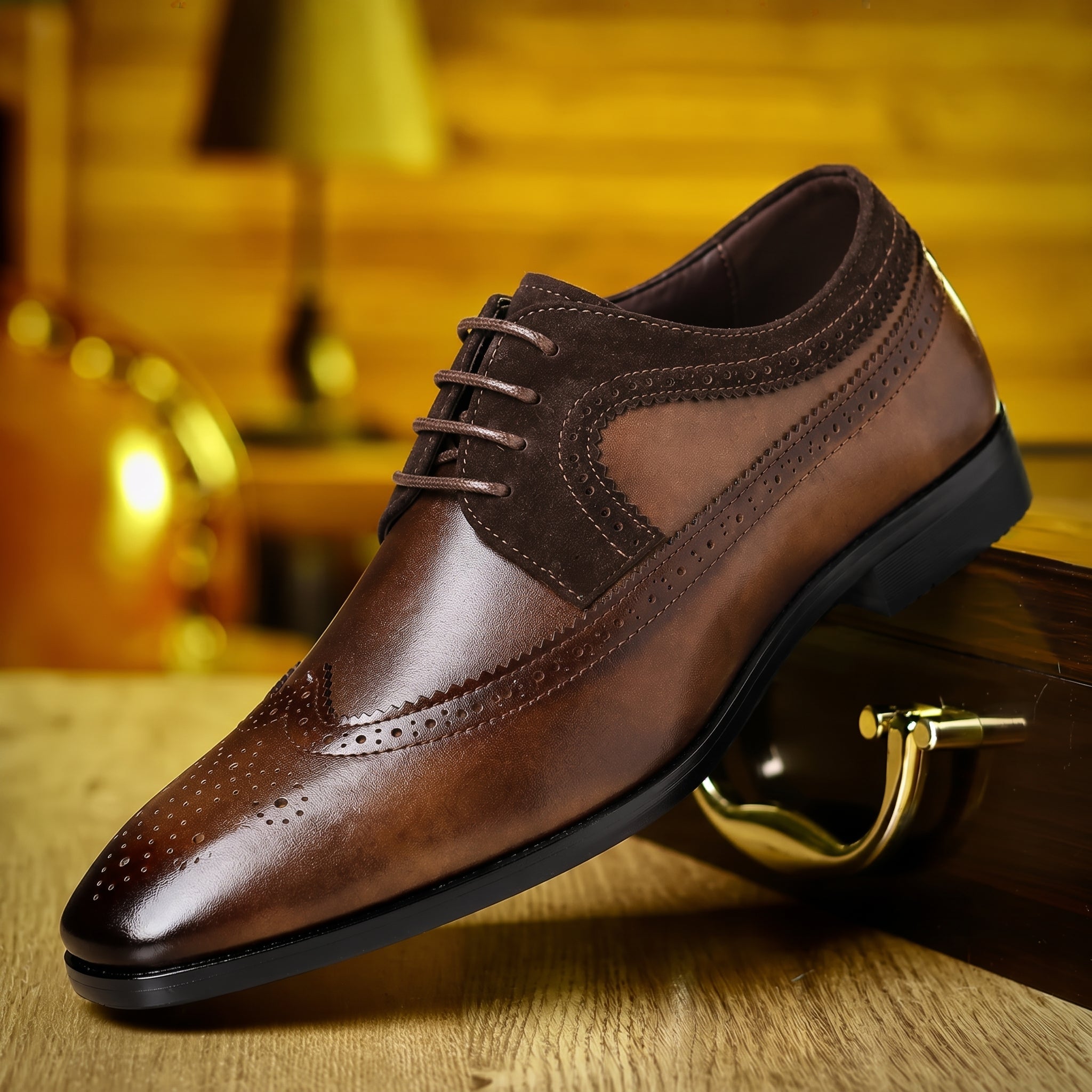 Noah - Men's Lace-Up Wingtip Brogue Wedding Shoes - Men's Dress Shoes - Brown - Davies & Cooper