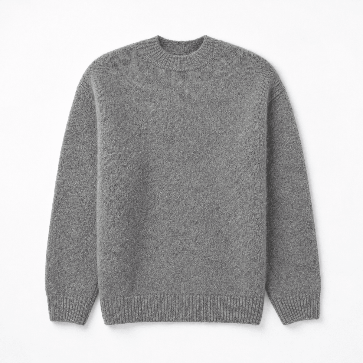 Oliver - Men's Brushed Knit Crew Neck Jumper with Ribbed Trims - Sweaters - Light Grey - Davies & Cooper