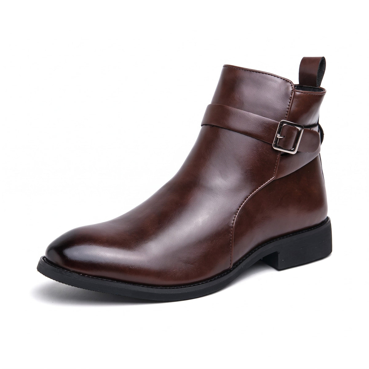 Oliver - Men's Buckle Strap Ankle Boots with Side Zip Closure - Boots - Brown - Davies & Cooper