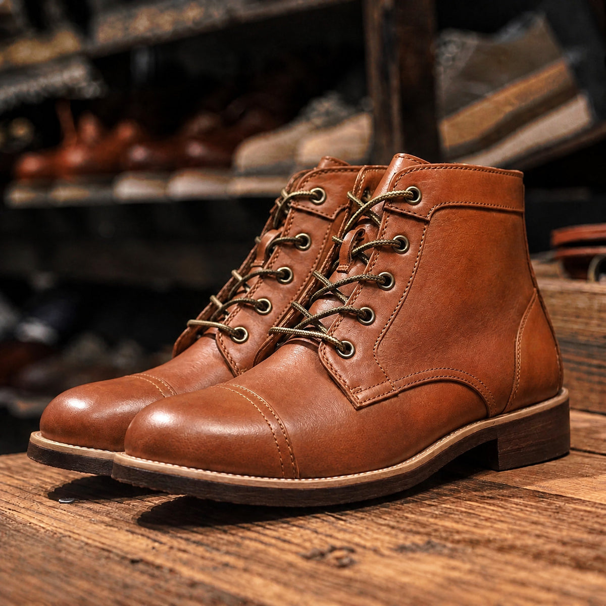 Oliver - Men's Cap Toe Lace-Up Ankle Boots with Stitch Detail - Boots - Brown - Davies & Cooper