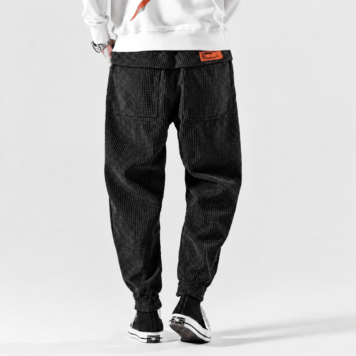Oliver - Men's Cargo Pocket Corduroy Joggers with Elasticated Cuffs - Joggers - Black - Davies & Cooper