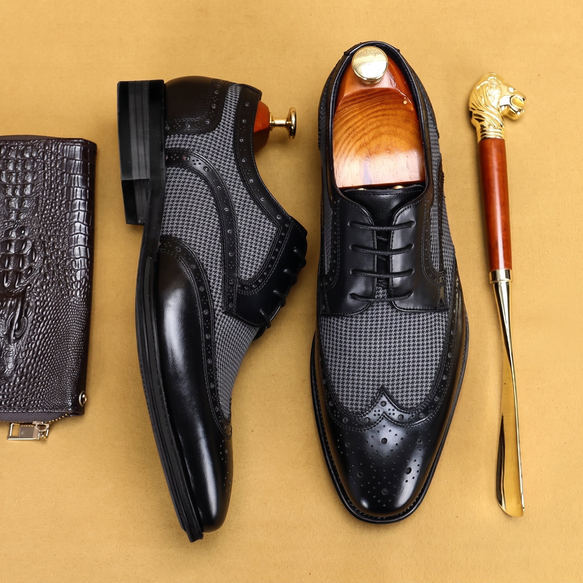 Oliver - Men's Formal Wingtip Brogue Wedding Derby Shoes - Men's Shoes - Black - Davies & Cooper