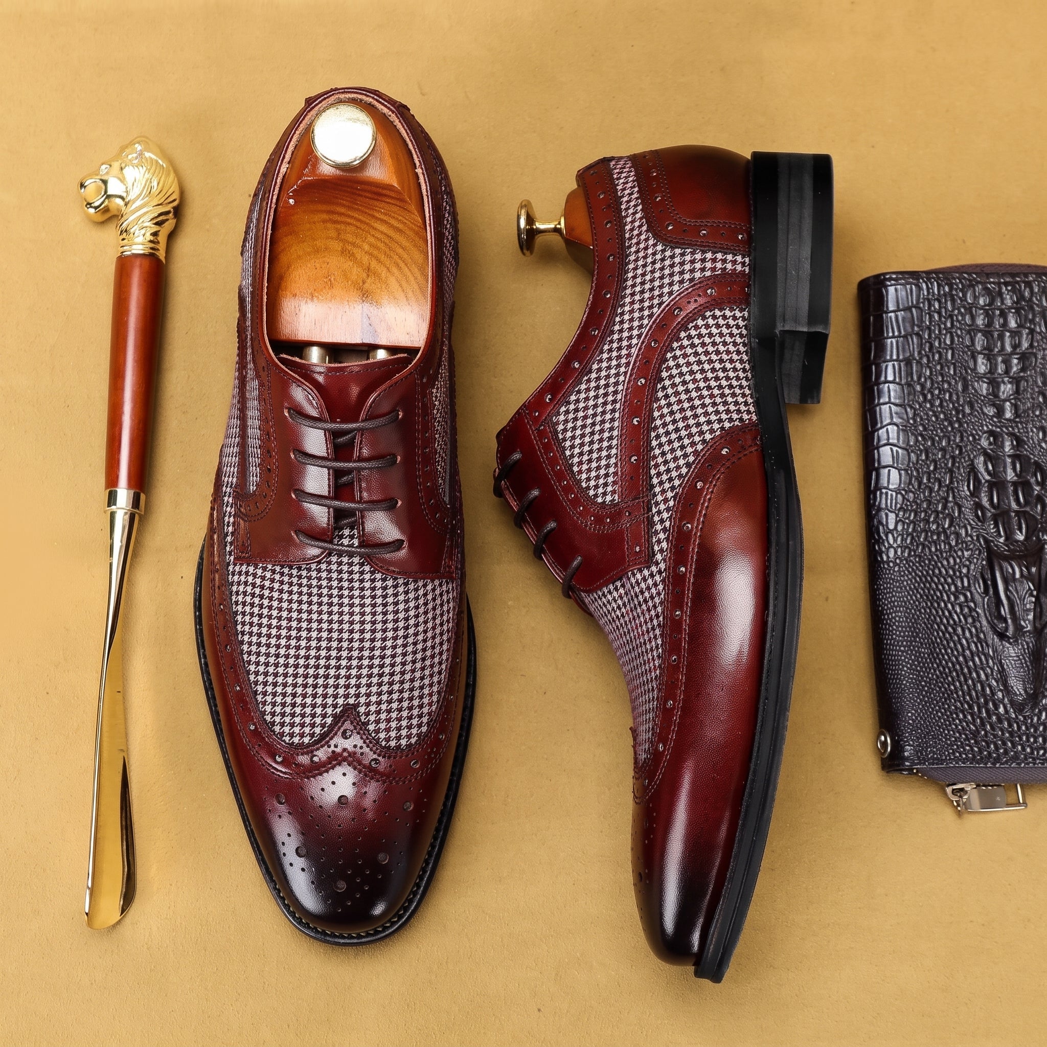 Oliver - Men's Formal Wingtip Brogue Wedding Derby Shoes - Men's Shoes - Red - Davies & Cooper