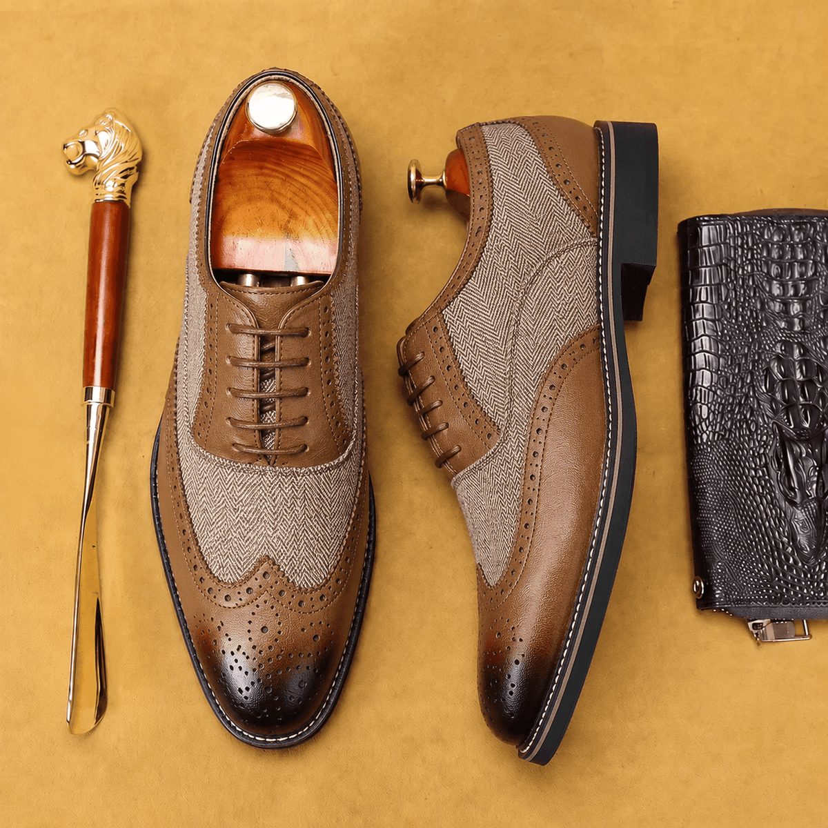 Oliver - Men's Formal Wingtip Brogue Wedding Derby Shoes - Shoes - Dark Brown - Davies & Cooper