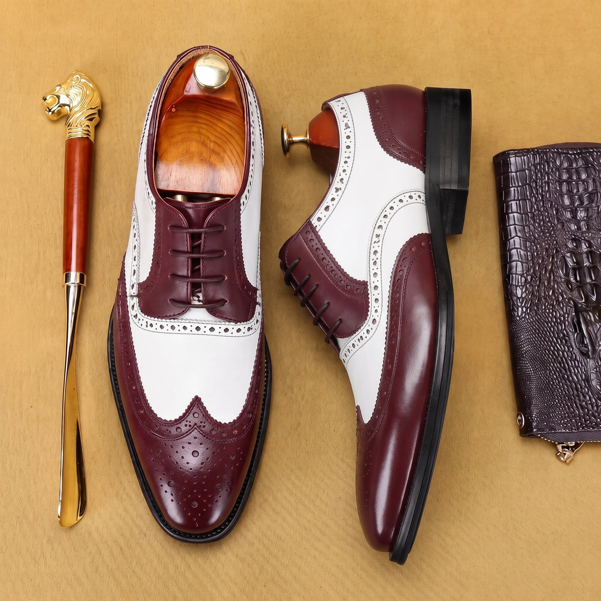 Oliver - Men's Formal Wingtip Brogue Wedding Derby Shoes - Shoes - Red - Davies & Cooper