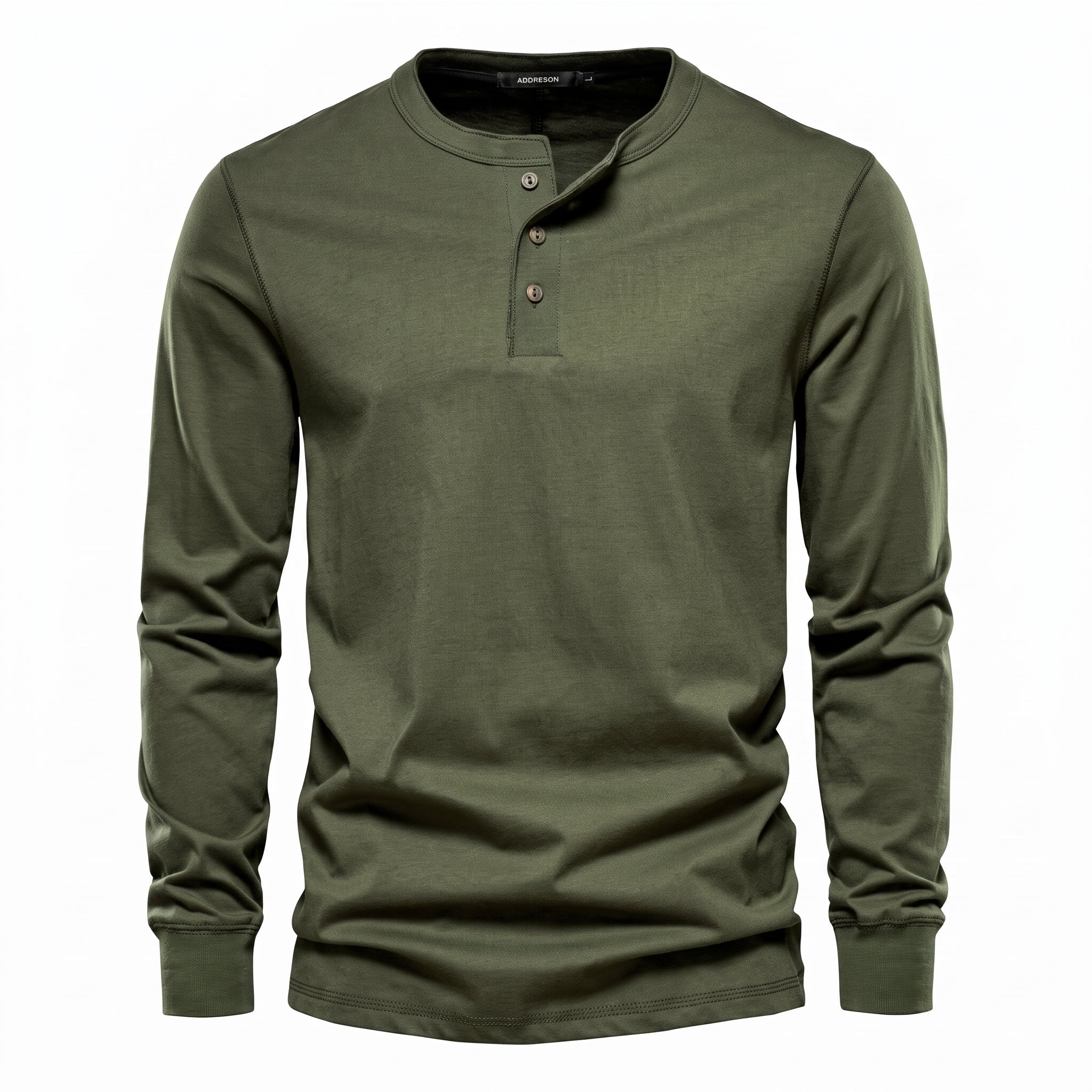 Oliver - Men's Henley Long Sleeve T-Shirt with Button Placket - Henley Shirts - Green - Davies & Cooper
