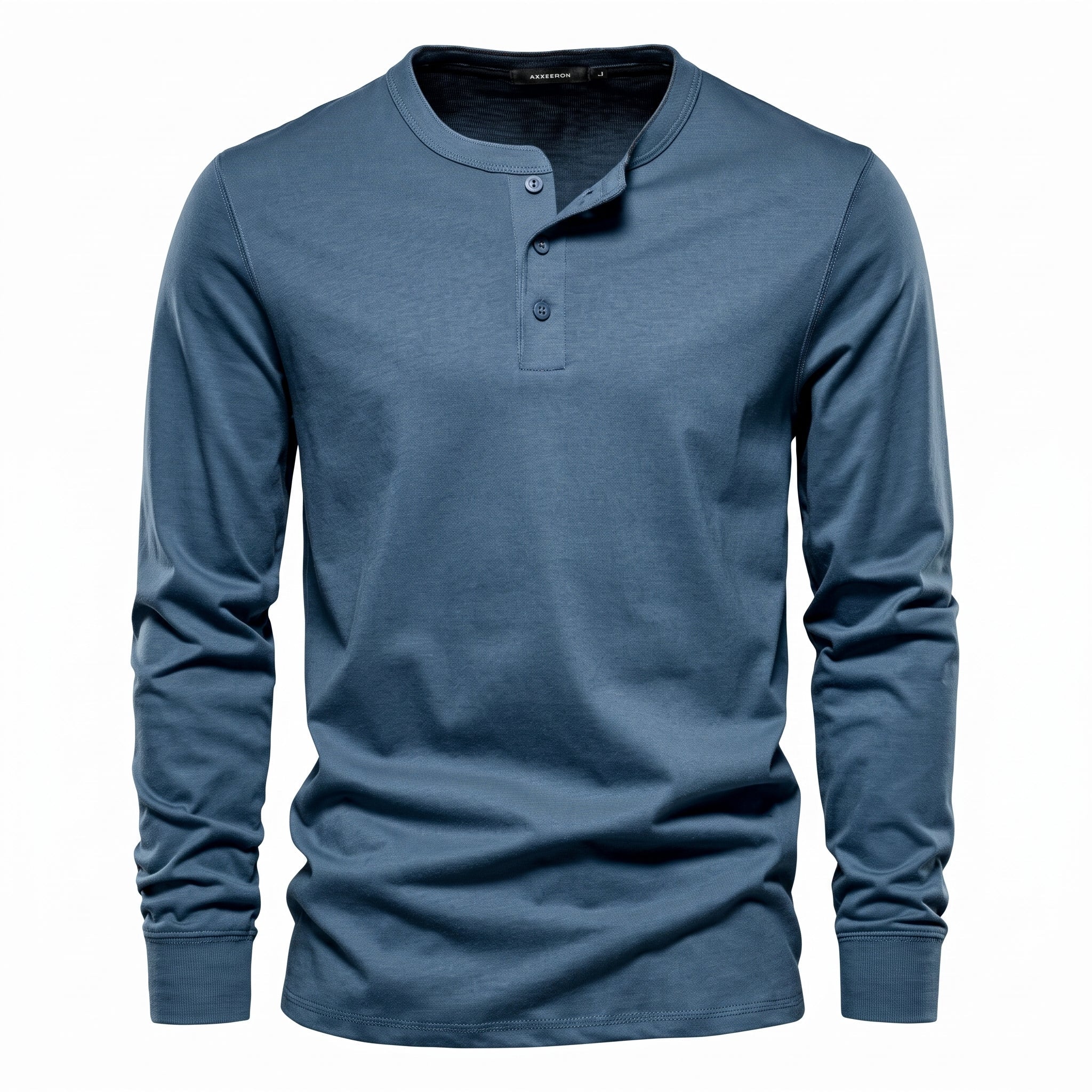 Oliver - Men's Henley Long Sleeve T-Shirt with Button Placket - Henley Shirts - Light Blue - Davies & Cooper