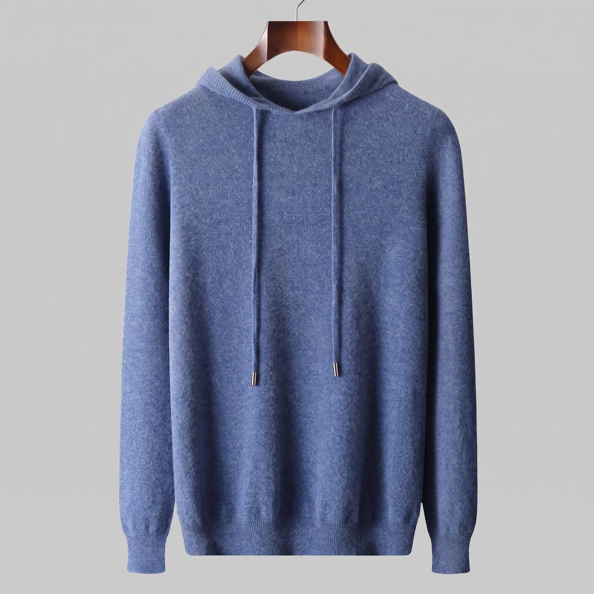 Oliver - Men's Hooded Knit Jumper with Drawstring Hood - Hoodies - Blue - Davies & Cooper