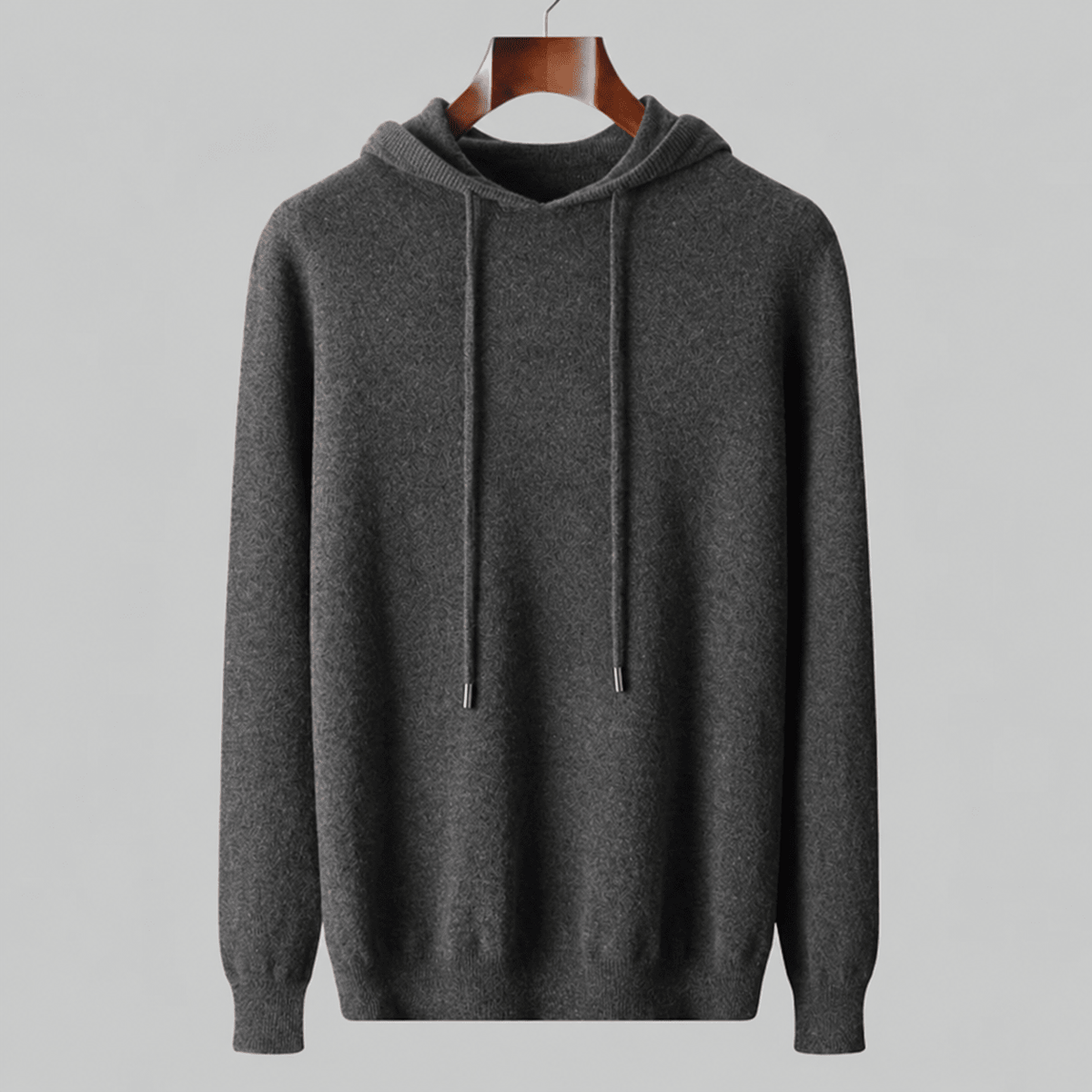 Oliver - Men's Hooded Knit Jumper with Drawstring Hood - Hoodies - Dark Grey - Davies & Cooper