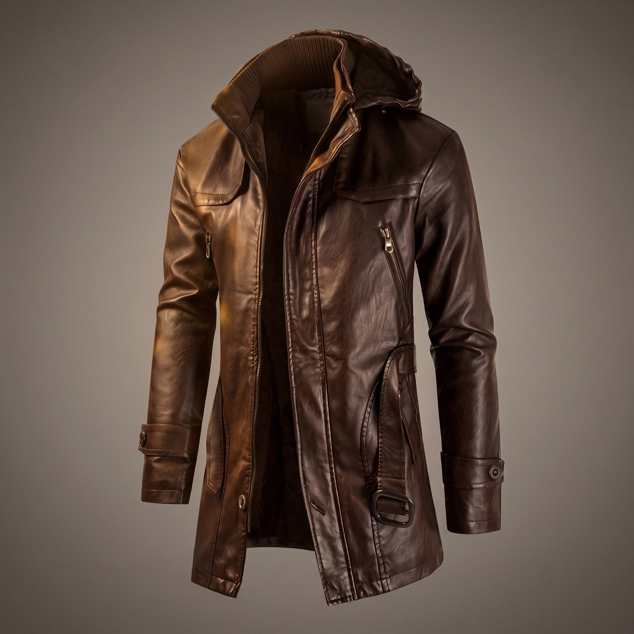 Oliver - Men's Hooded Longline Jacket with Zip Pockets - Coats & Jackets - Dark Brown - Davies & Cooper