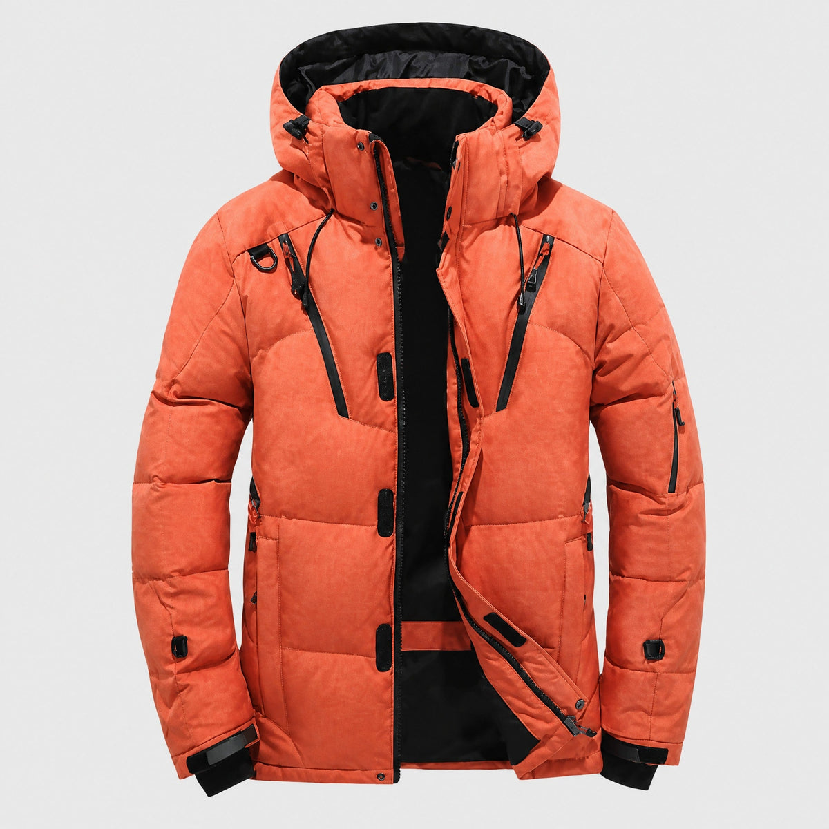 Oliver - Men's Hooded Padded Parka Jacket with Zip Pockets - Coats & Jackets - Orange - Davies & Cooper