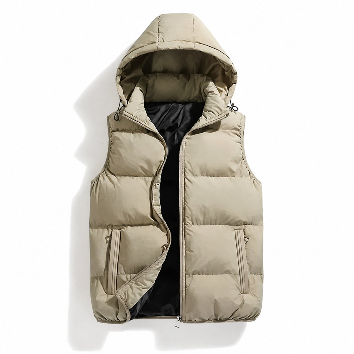 Oliver - Men's Hooded Quilted Gilet with Zip Pockets - Vest - Khaki - Davies & Cooper