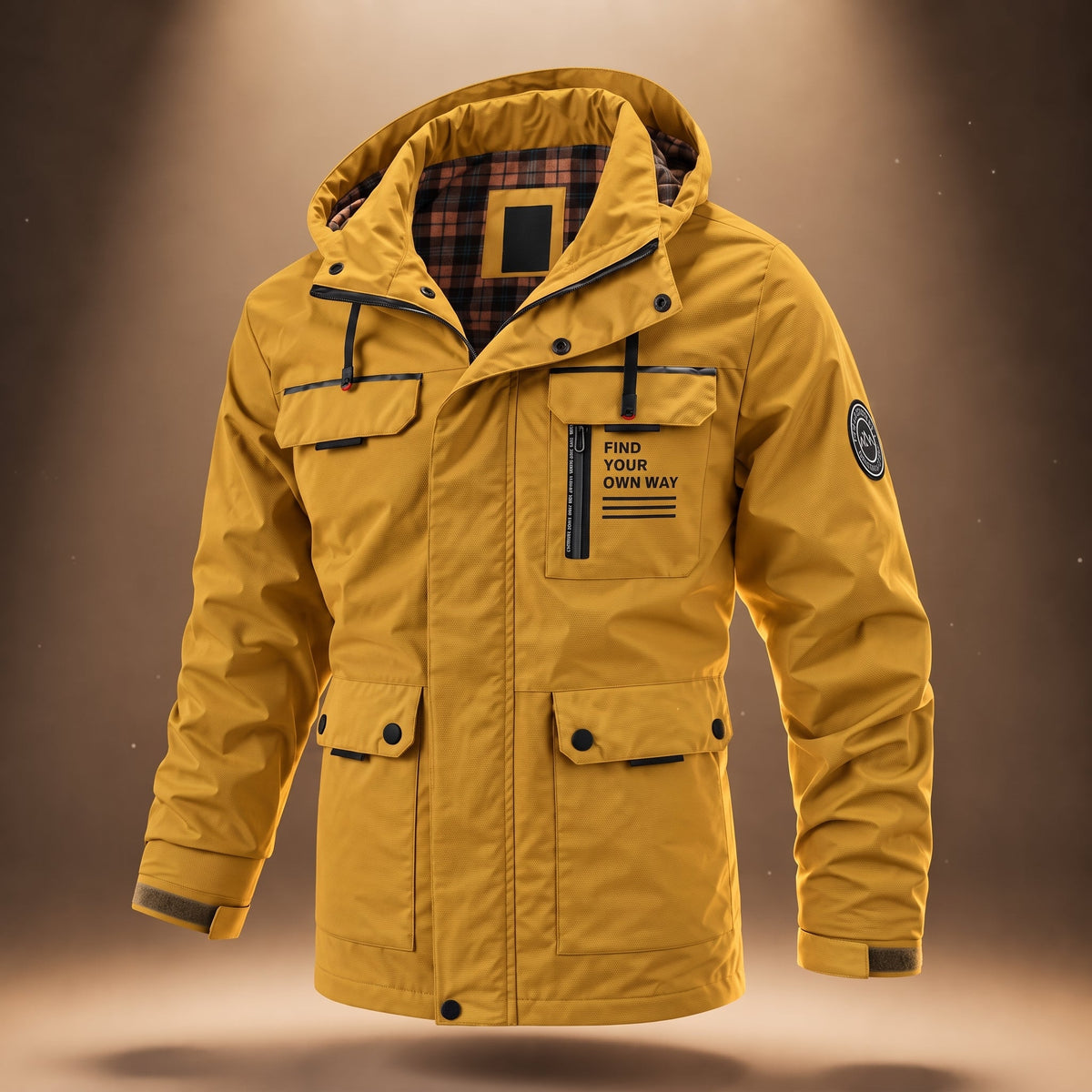 Oliver - Men's Hooded Winter Jacket with Multiple Pockets and Snap Buttons - Parkas - Yellow - Davies & Cooper
