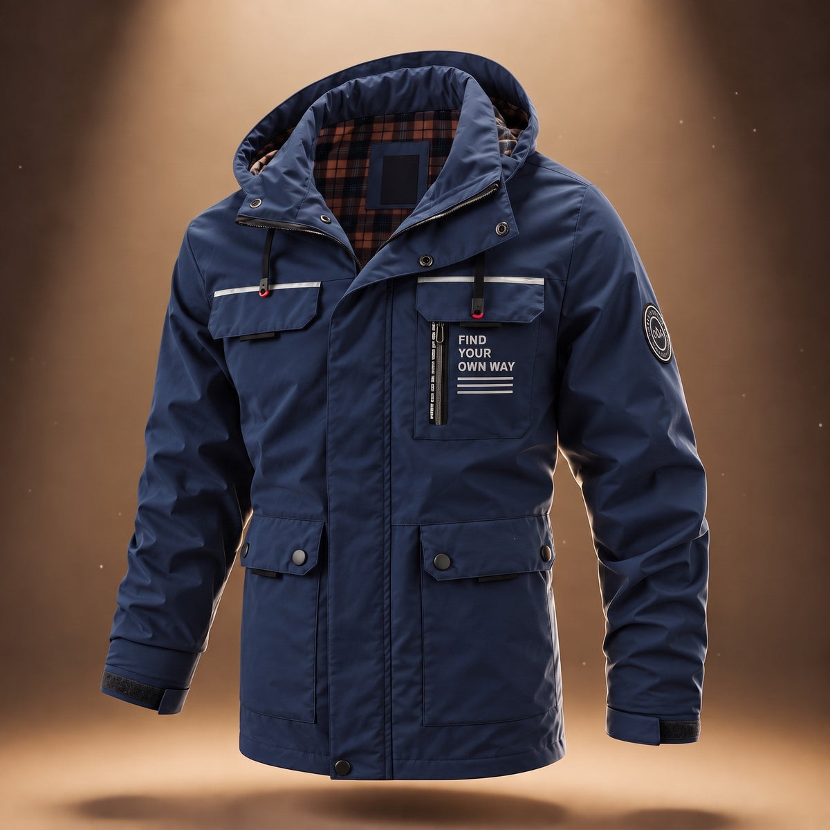 Oliver - Men's Hooded Winter Jacket with Multiple Pockets and Snap Buttons - Parkas - Navy Blue - Davies & Cooper