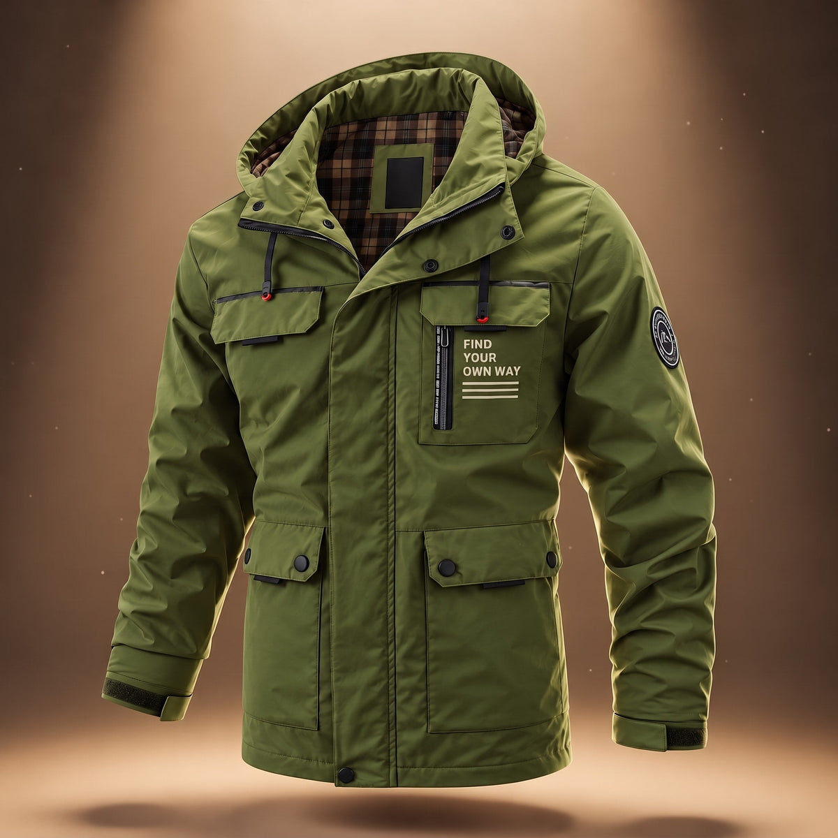 Oliver - Men's Hooded Winter Jacket with Multiple Pockets and Snap Buttons - Parkas - Green - Davies & Cooper