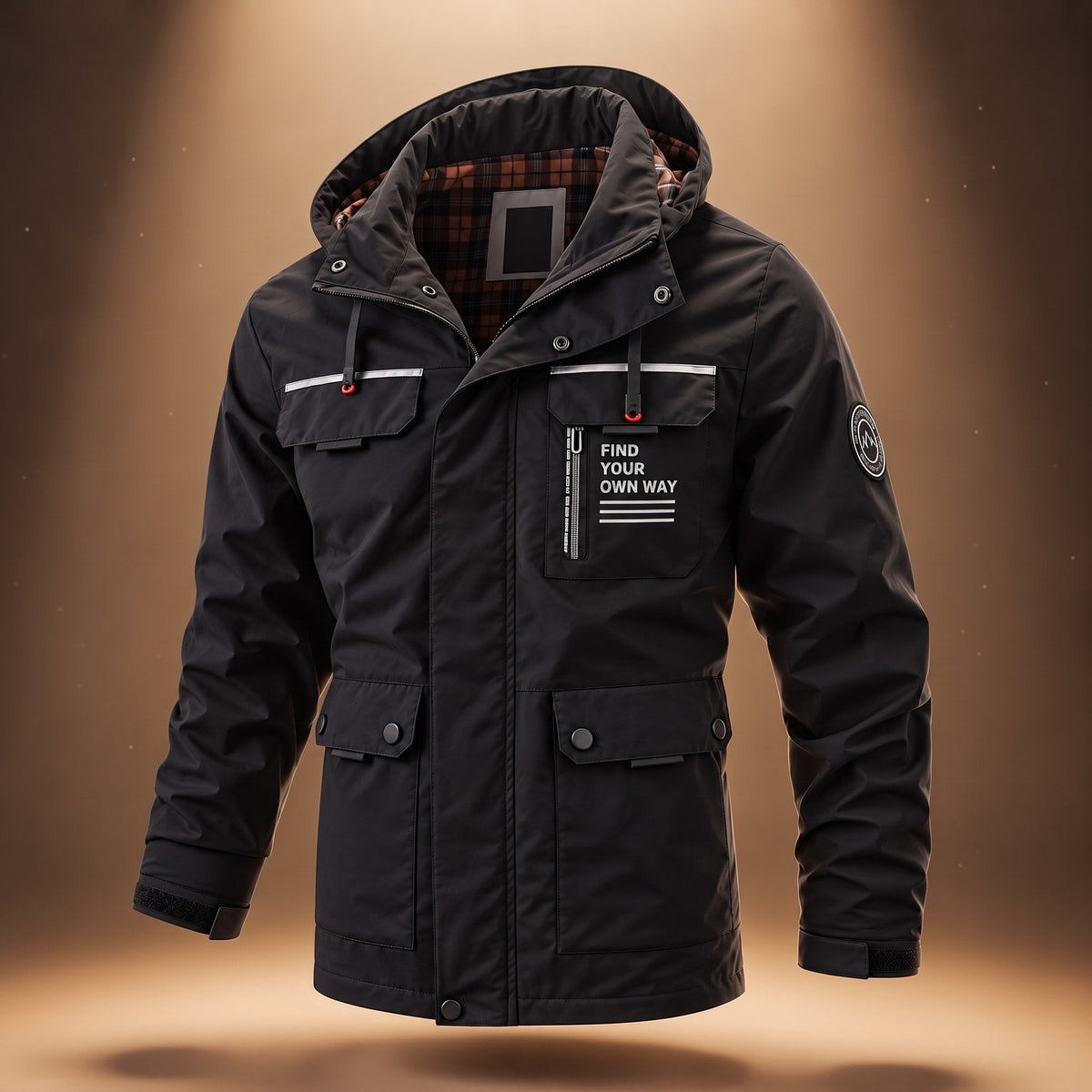 Oliver - Men's Hooded Winter Jacket with Multiple Pockets and Snap Buttons - Parkas - Black - Davies & Cooper