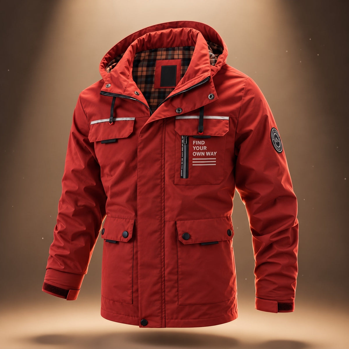 Oliver - Men's Hooded Winter Jacket with Multiple Pockets and Snap Buttons - Parkas - Red - Davies & Cooper