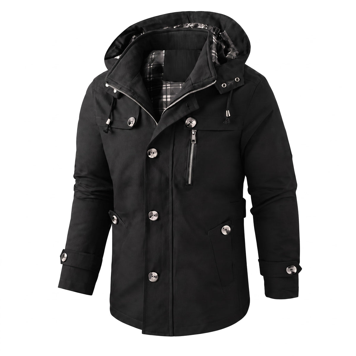 Oliver - Men's Hooded Zip-Up Field Jacket with Multiple Pockets - Parkas - Black - Davies & Cooper