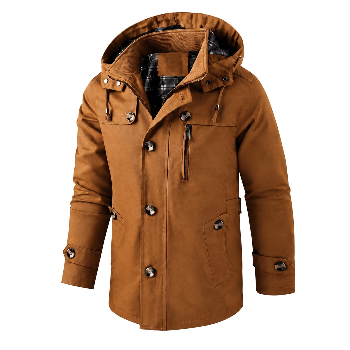 Oliver - Men's Hooded Zip-Up Field Jacket with Multiple Pockets - Parkas - Brown - Davies & Cooper