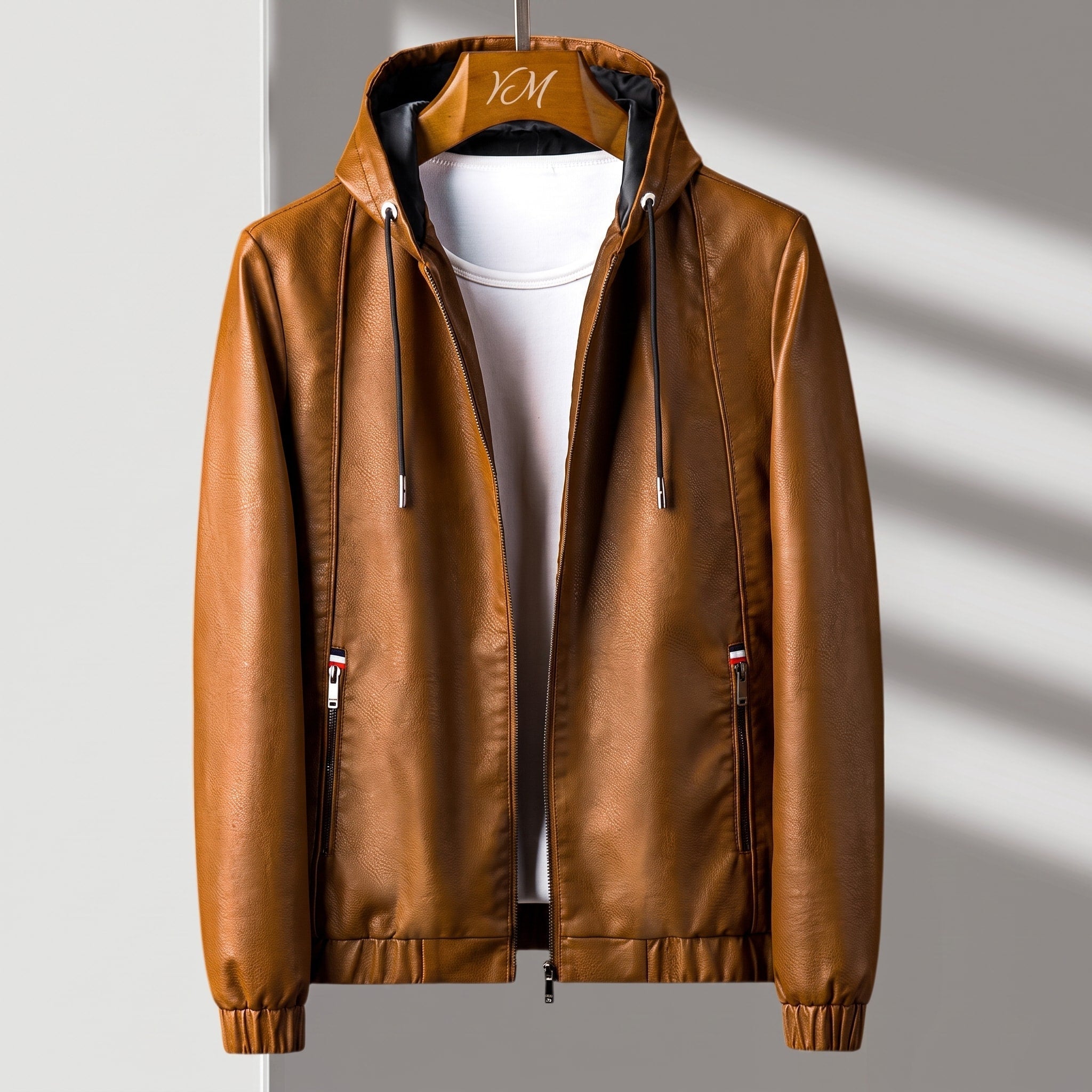 Oliver - Men's Hooded Zip-Up Jacket with Zip Pockets and Drawstring Hood - Coats & Jackets - Brown - Davies & Cooper