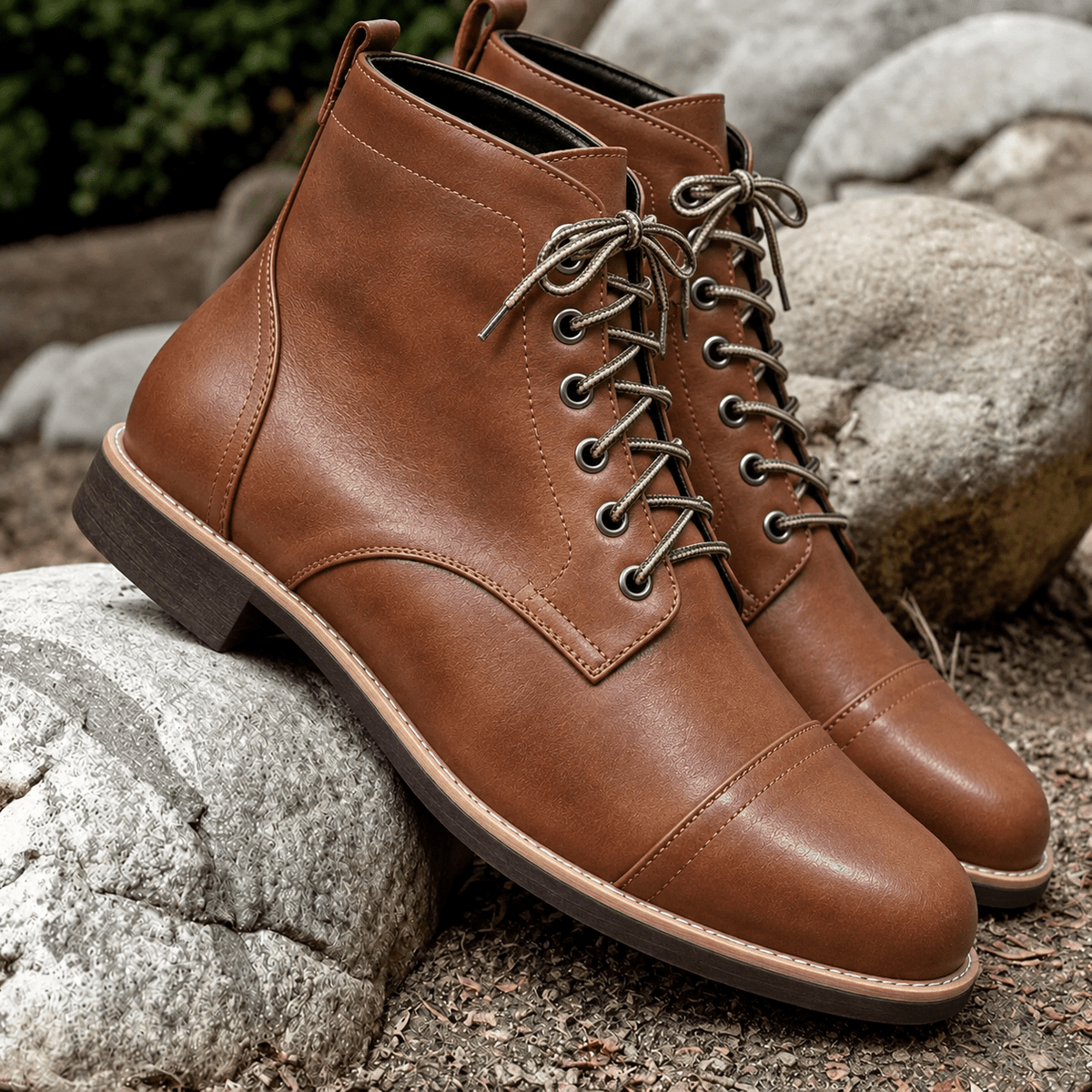 Oliver - Men's Lace-Up Ankle Boots with Cap Toe - Boots - Brown - Davies & Cooper