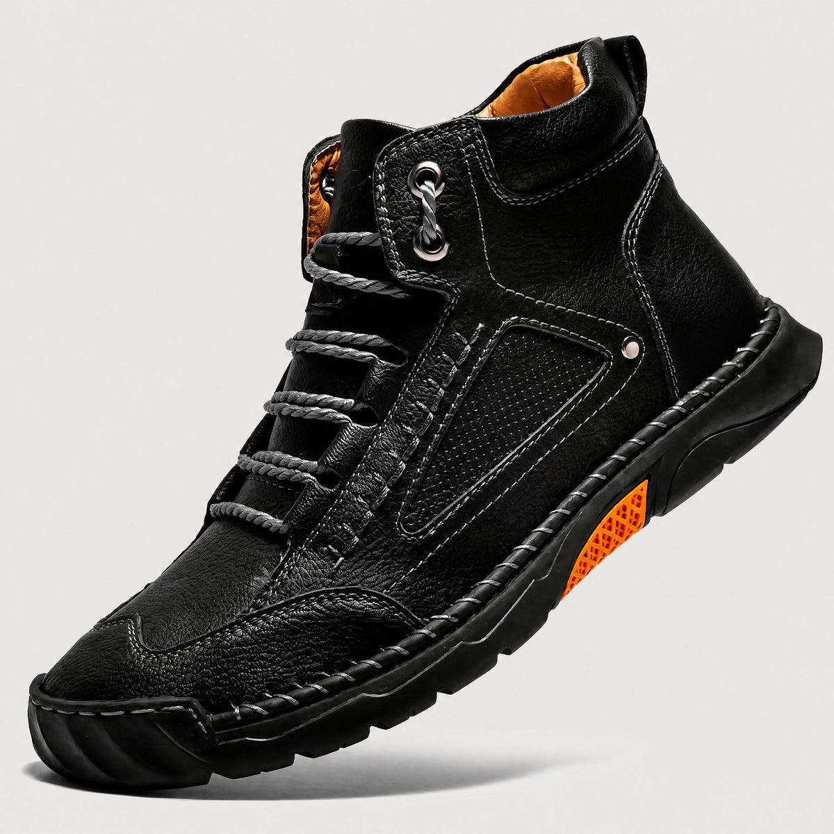 Oliver - Men's Lace-Up Ankle Boots with Round Toe and Rugged Outsole - Boots - Black - Davies & Cooper