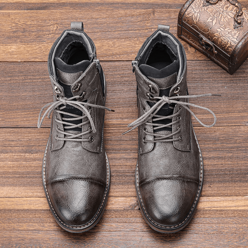 Oliver - Men's Lace-Up Ankle Boots with Side Zip - Boots - Grey - Davies & Cooper