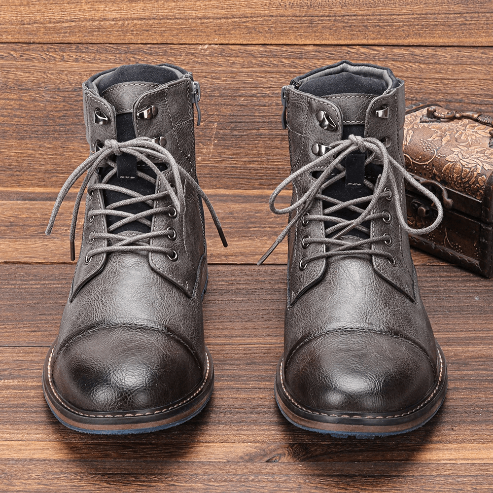 Oliver - Men's Lace-Up Ankle Boots with Side Zip - Boots - Grey - Davies & Cooper