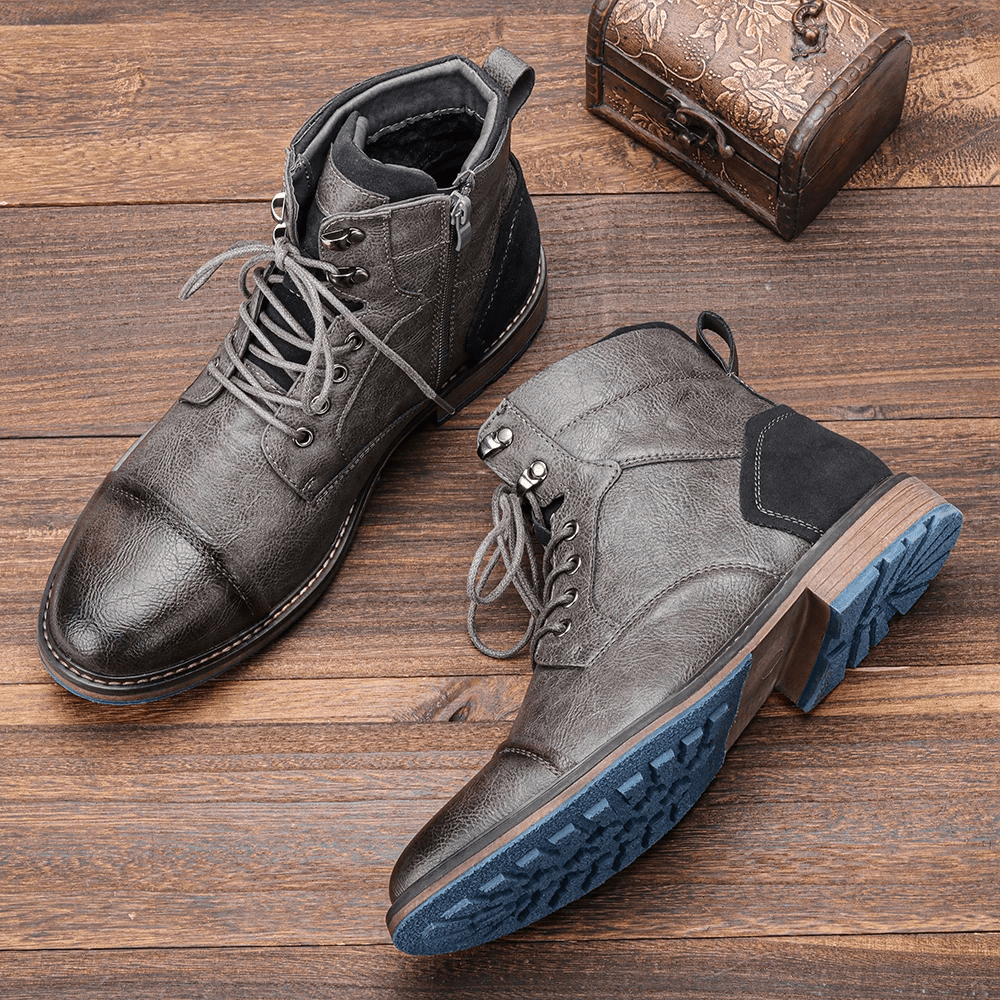 Oliver - Men's Lace-Up Ankle Boots with Side Zip - Boots - Grey - Davies & Cooper