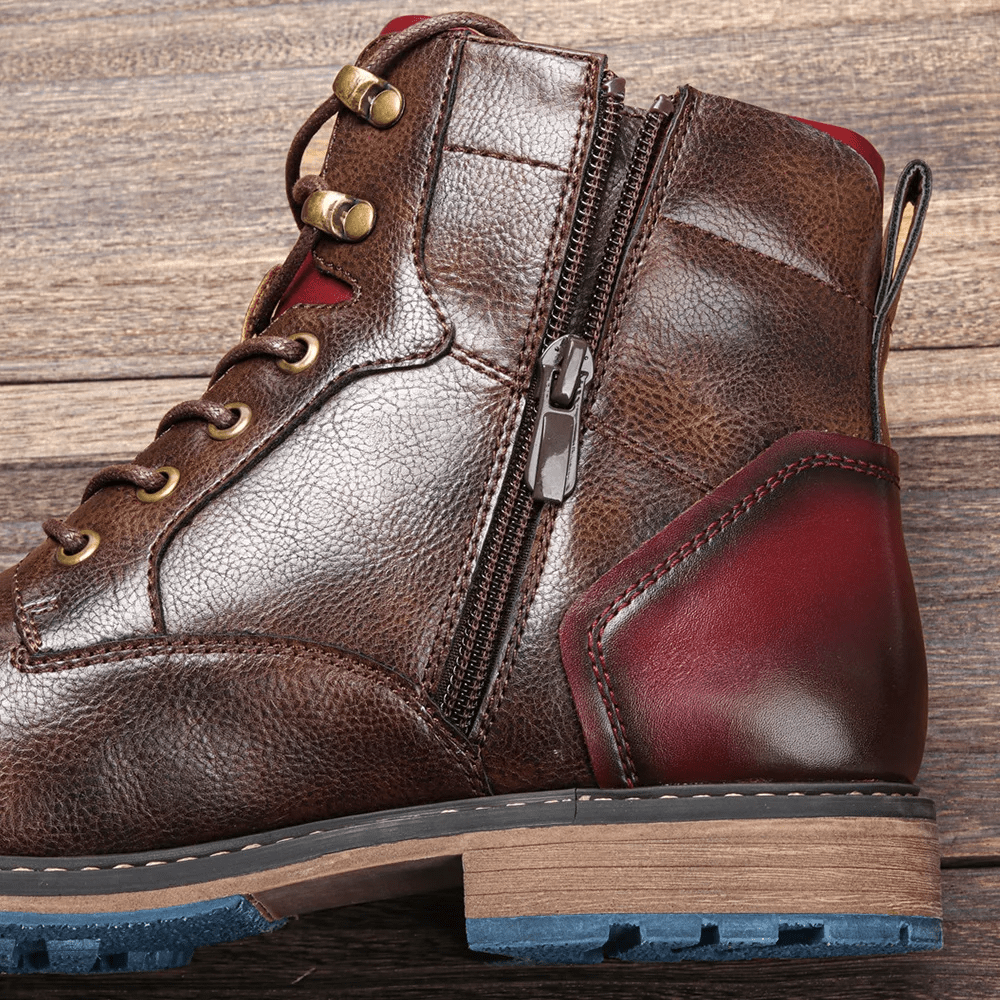 Oliver - Men's Lace-Up Ankle Boots with Side Zip - Boots - Dark Brown - Davies & Cooper
