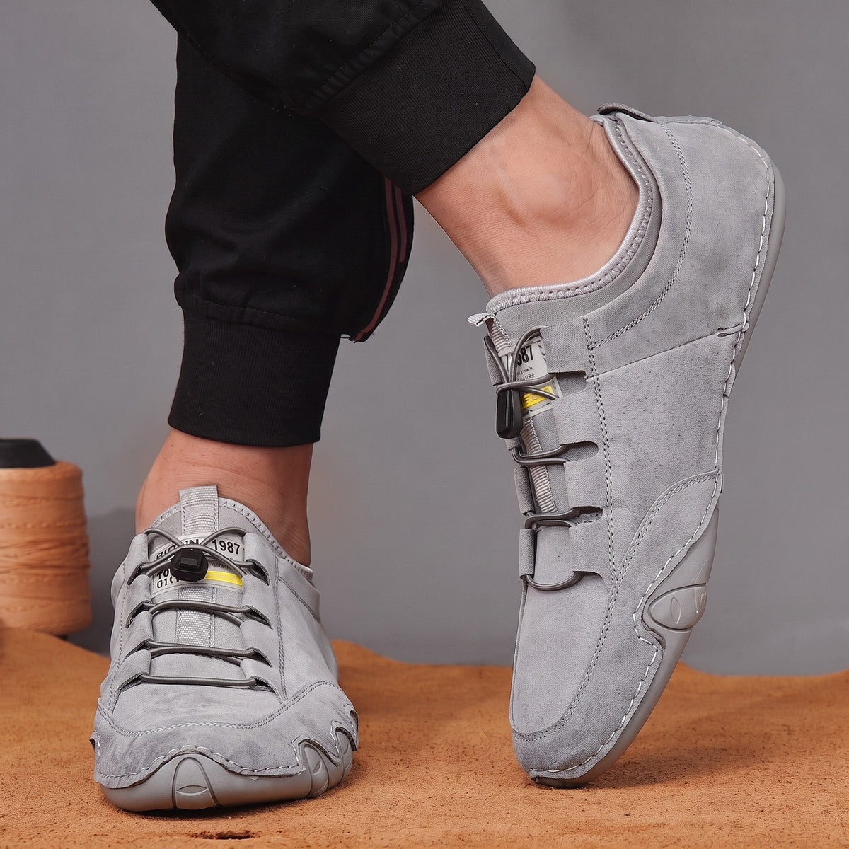 Oliver - Men's Lace-Up Moccasin Trainers with Elastic Gusset - Flats - Grey - Davies & Cooper