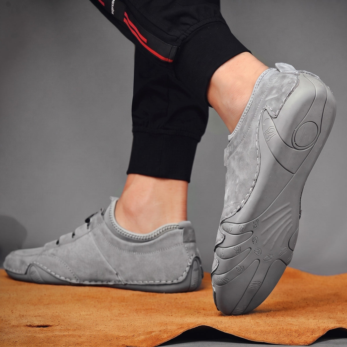 Oliver - Men's Lace-Up Moccasin Trainers with Elastic Gusset - Flats - Grey - Davies & Cooper