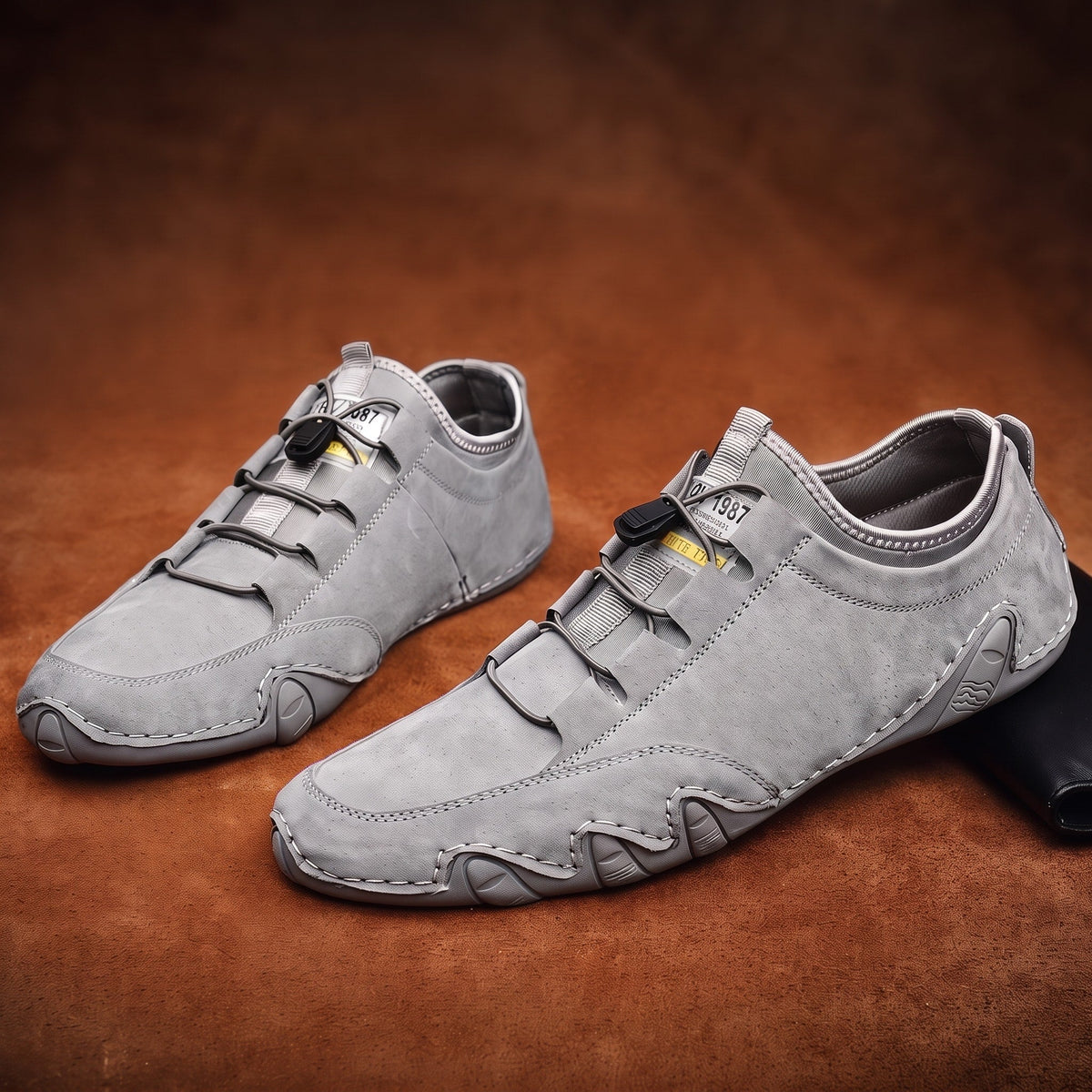 Oliver - Men's Lace-Up Moccasin Trainers with Elastic Gusset - Flats - Grey - Davies & Cooper