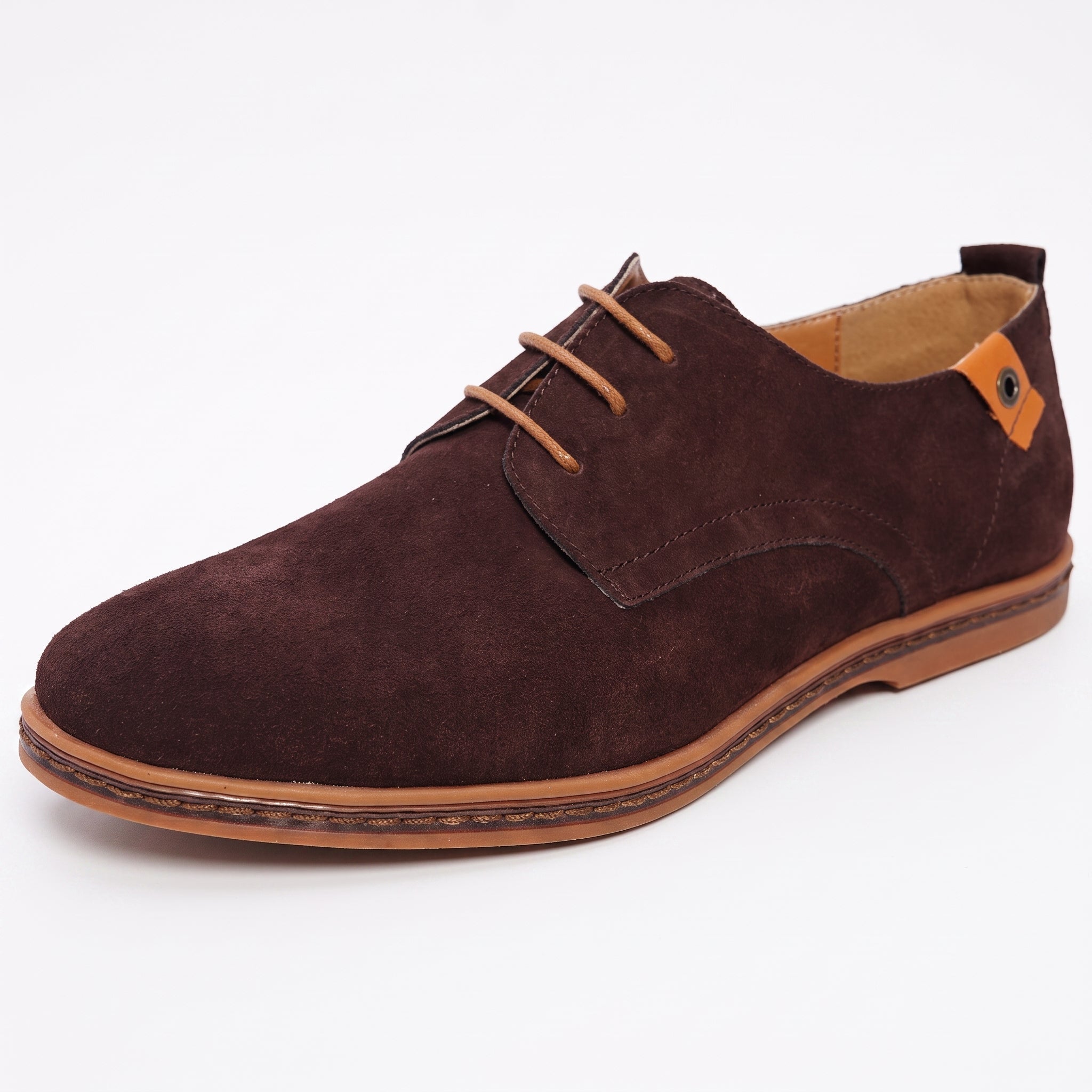 Oliver - Men's Lace-Up Suede-Look Derby Shoes with Contrast Sole - Shoes - Brown - Davies & Cooper
