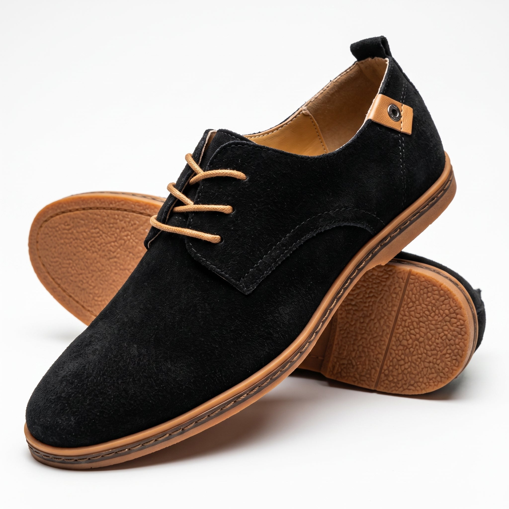 Oliver - Men's Lace-Up Suede-Look Derby Shoes with Contrast Sole - Shoes - Black - Davies & Cooper